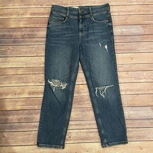 Pilcro High Rise Cropped Skinny Jeans Distressed Ripped Knees
